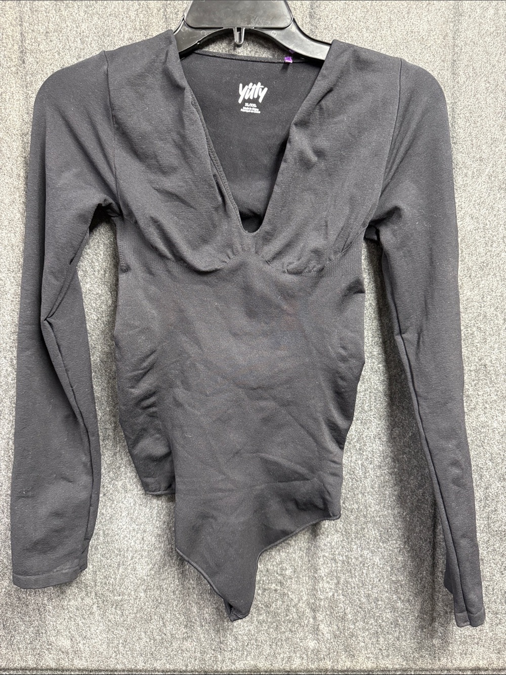 Yitty Black Long-Sleeve V-Neck Bodysuit